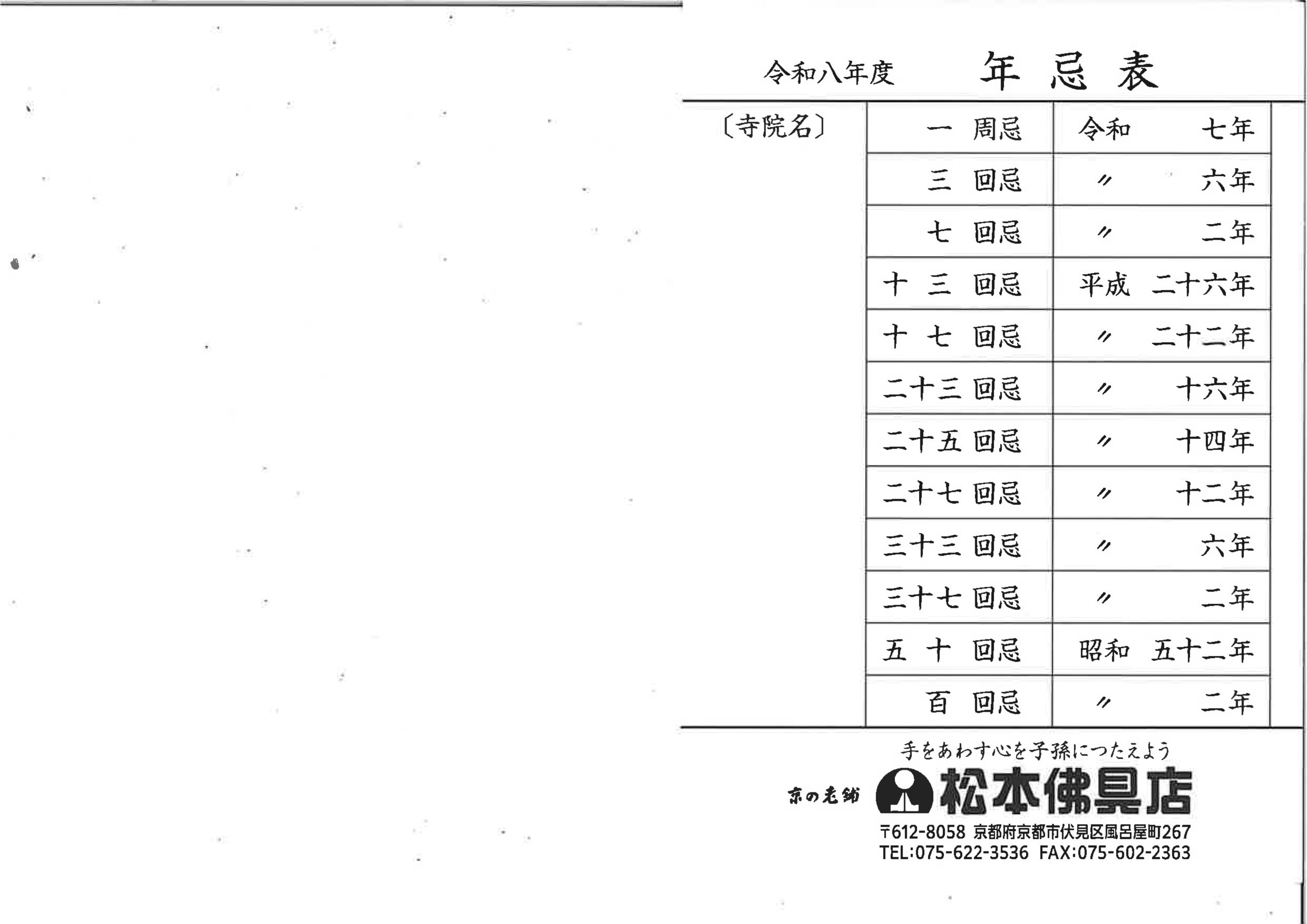 年忌表